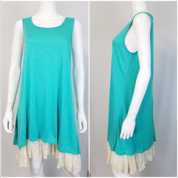 Umgee teal lace trim tank dress size small - Picture 1 of 2